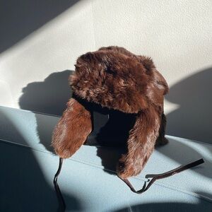 Brown real fur trapper hat